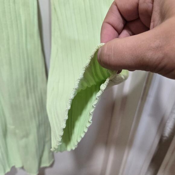 Line & Dot Ribbed Mini Dress Green Long Sleeve Size M Stretch Knit - Picture 5 of 8